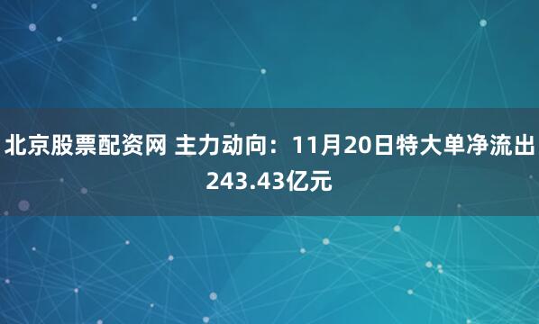 北京股票配资网 主力动向：11月20日特大单净流出243.43亿元